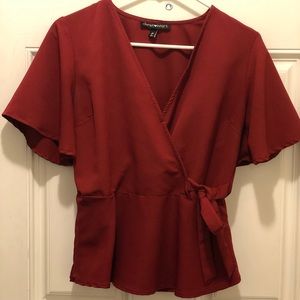 Red open front blouse